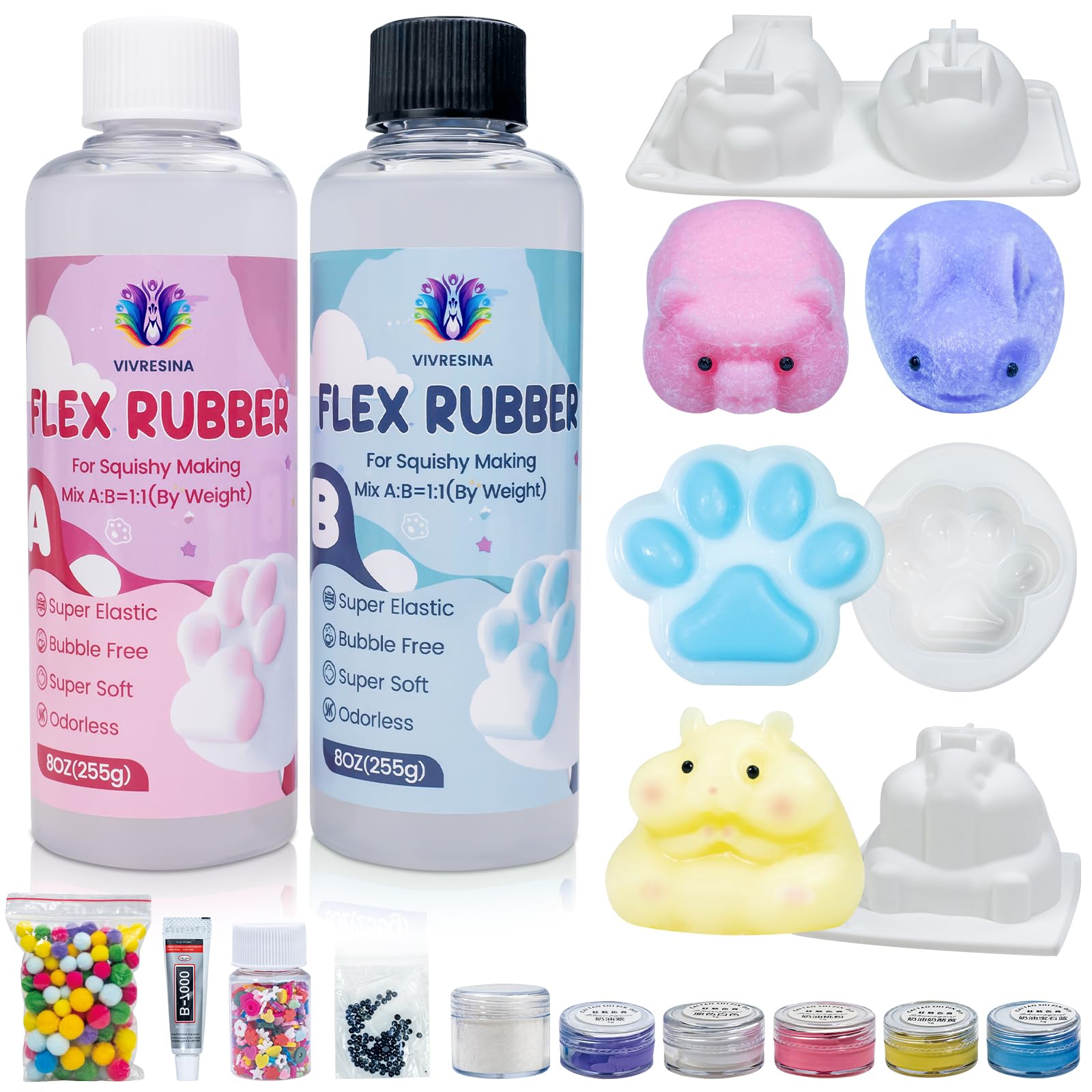 Squishy Making Kit-16oz-Multi-Animal Molds for DIY Toys-Vivresina