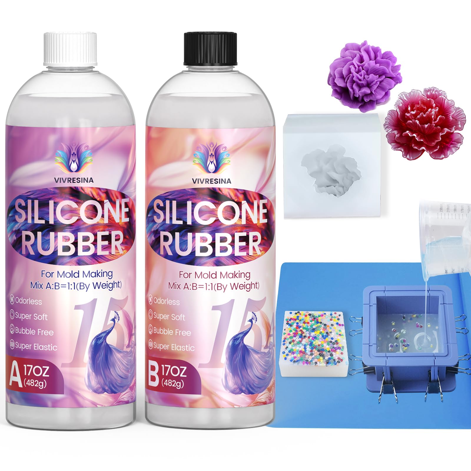 Silicone Mold Making Kit-34oz-Non-Toxic Liquid Mold Making Silicone-Vivrisena