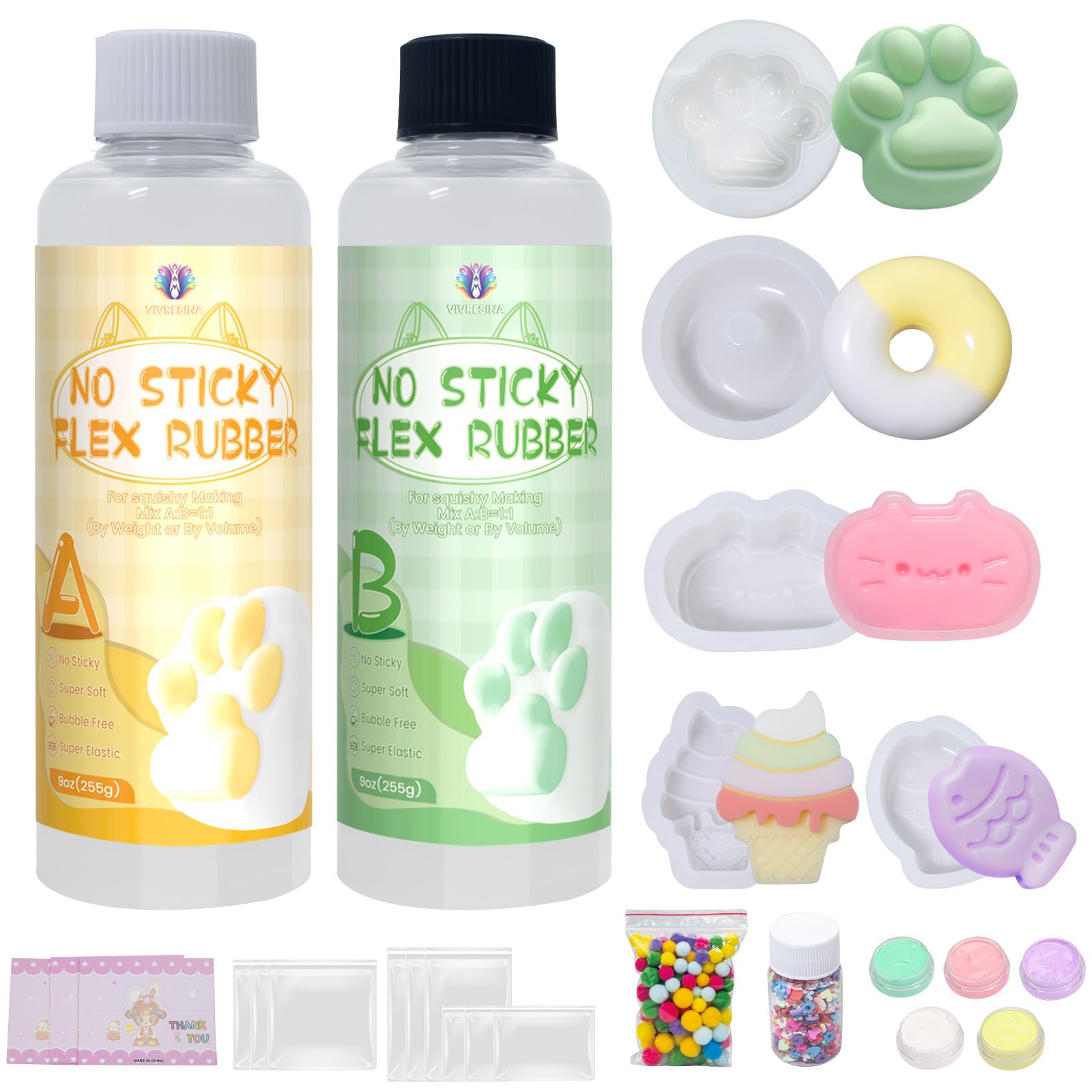 Taba Squishy Kit 18 OZ No Sticky Liquid Silicone for Squishy Making Kit with 5 Molds