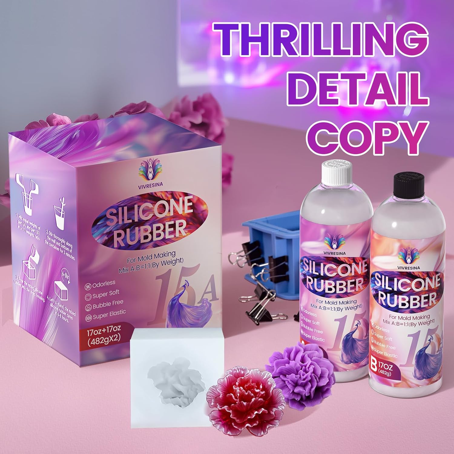 Silicone Mold Making Kit-34oz-Non-Toxic Liquid Mold Making Silicone-Vivrisena