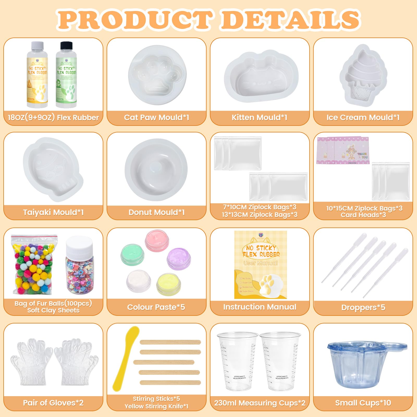 Taba Squishy Kit 18 OZ No Sticky Liquid Silicone for Squishy Making Kit with 5 Molds