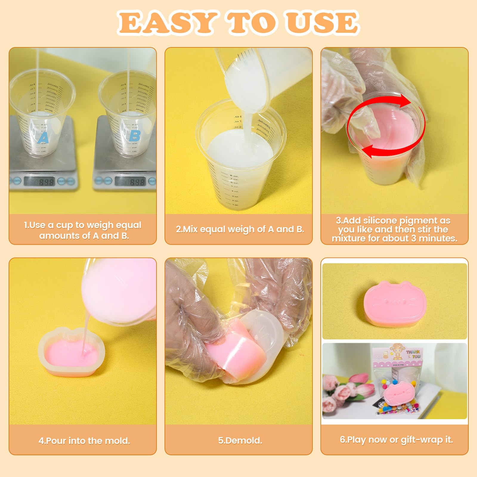 Taba Squishy Kit 18 OZ No Sticky Liquid Silicone for Squishy Making Kit with 5 Molds